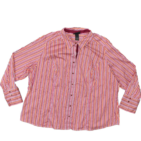 Lane Bryant Women's Plus Size 28 Blouse Top Long Sleeve Red Striped Cotton Colla - Picture 1 of 8